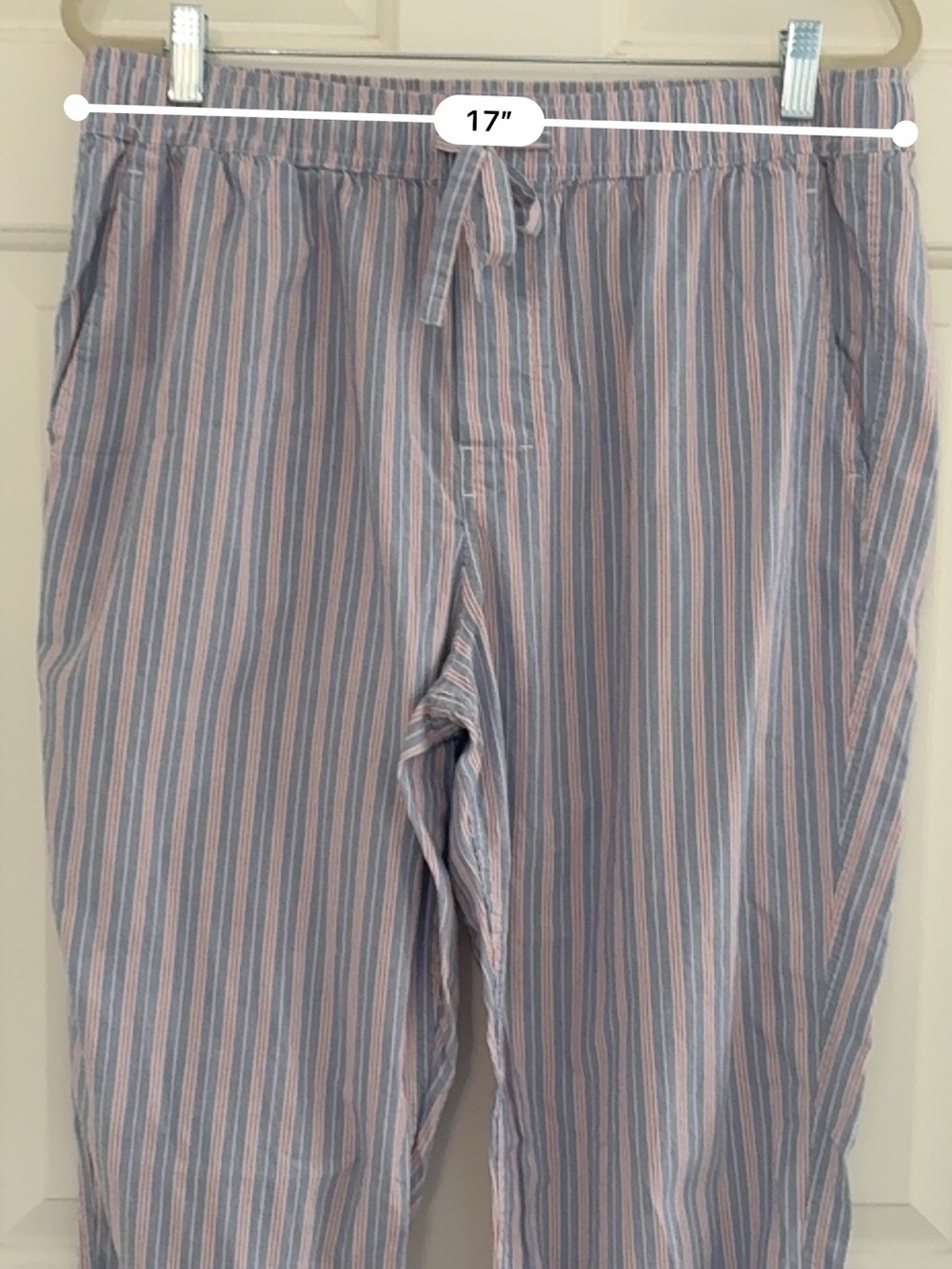 J. Crew 100% cotton striped pockets blue striped Pajama Pants Bottoms Large - Picture 6 of 9
